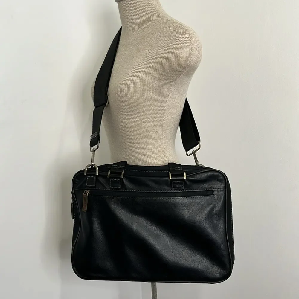 Black Leather Bag Briefcase Boconi Nashville Messenger Office Collage School